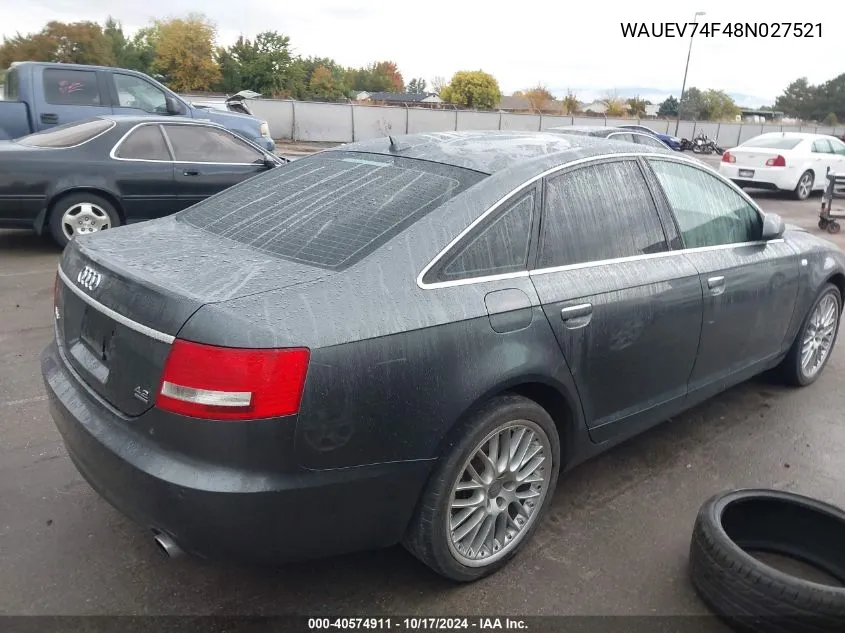 2008 Audi A6 4.2 VIN: WAUEV74F48N027521 Lot: 40574911