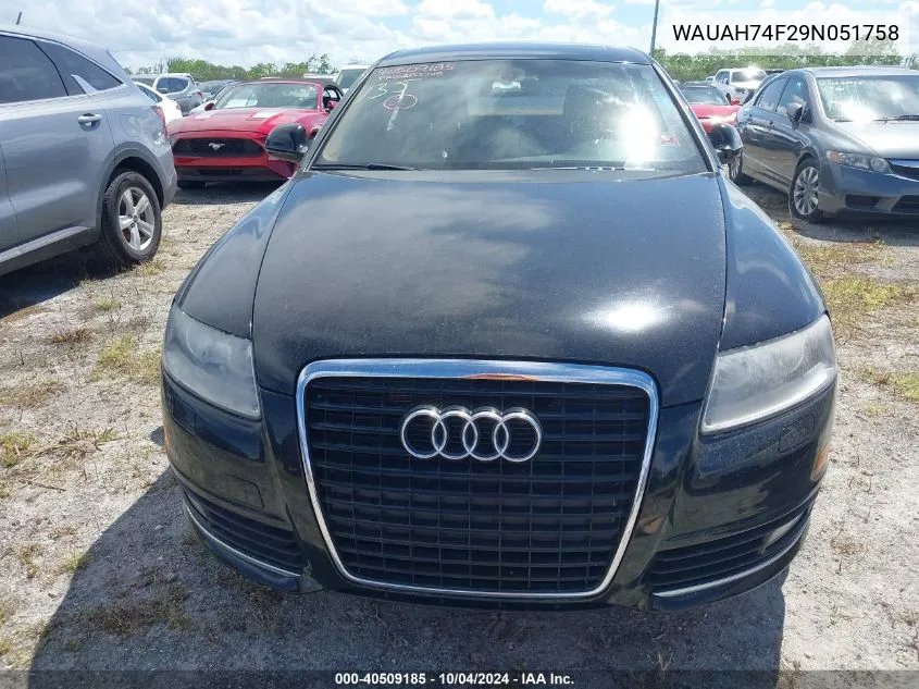 2009 Audi A6 3.2 Premium VIN: WAUAH74F29N051758 Lot: 40509185