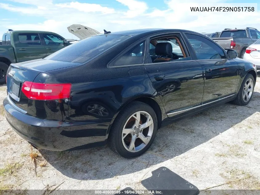 2009 Audi A6 3.2 Premium VIN: WAUAH74F29N051758 Lot: 40509185