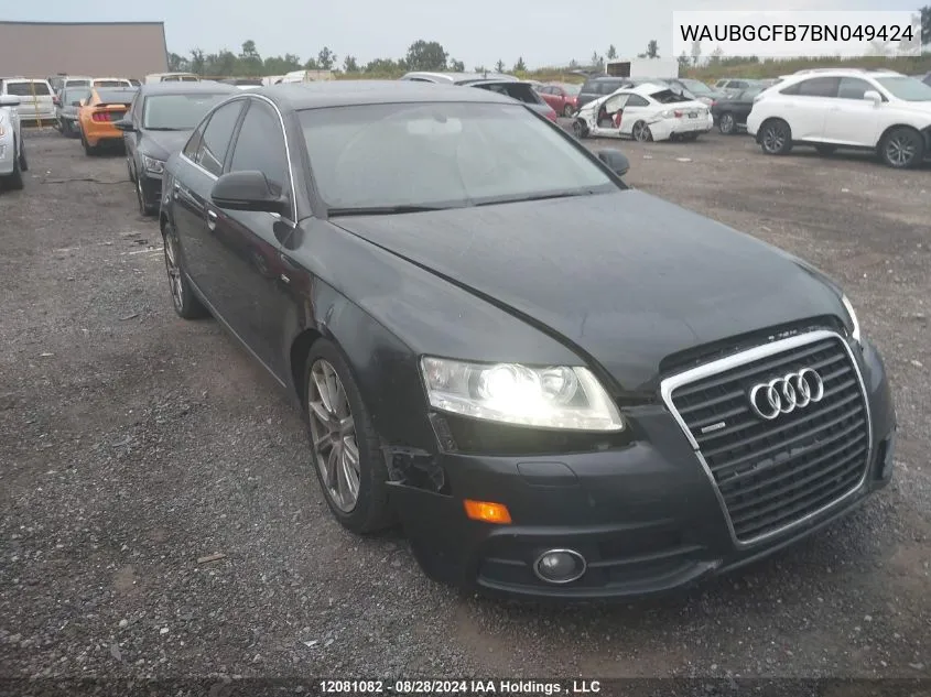 2011 Audi A6 VIN: WAUBGCFB7BN049424 Lot: 12081082