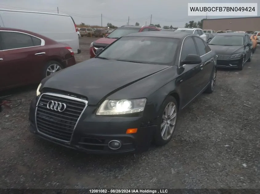 2011 Audi A6 VIN: WAUBGCFB7BN049424 Lot: 12081082