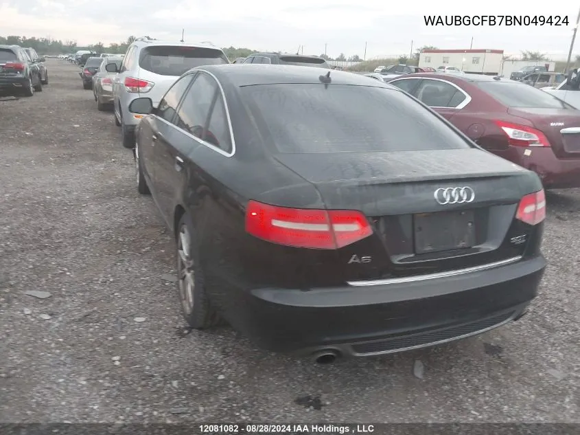 2011 Audi A6 VIN: WAUBGCFB7BN049424 Lot: 12081082