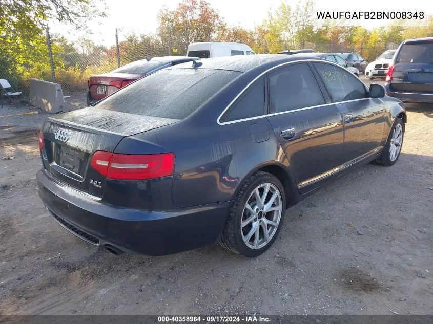 WAUFGAFB2BN008348 2011 Audi A6 Premium Plus