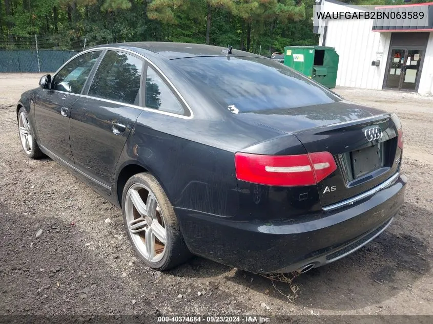 WAUFGAFB2BN063589 2011 Audi A6 3.0 Premium