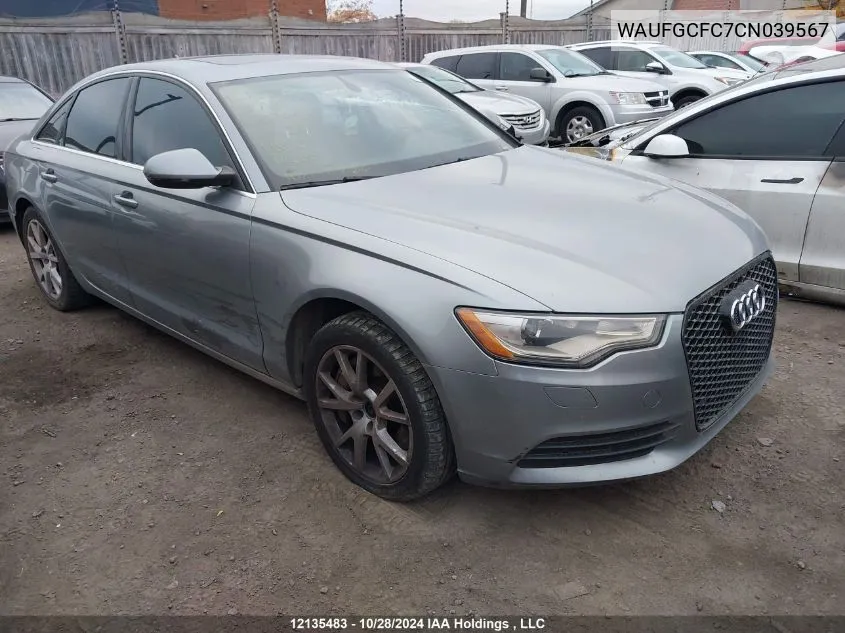 2012 Audi A6 VIN: WAUFGCFC7CN039567 Lot: 12135483