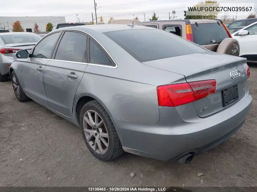 2012 Audi A6 VIN: WAUFGCFC7CN039567 Lot: 12135483