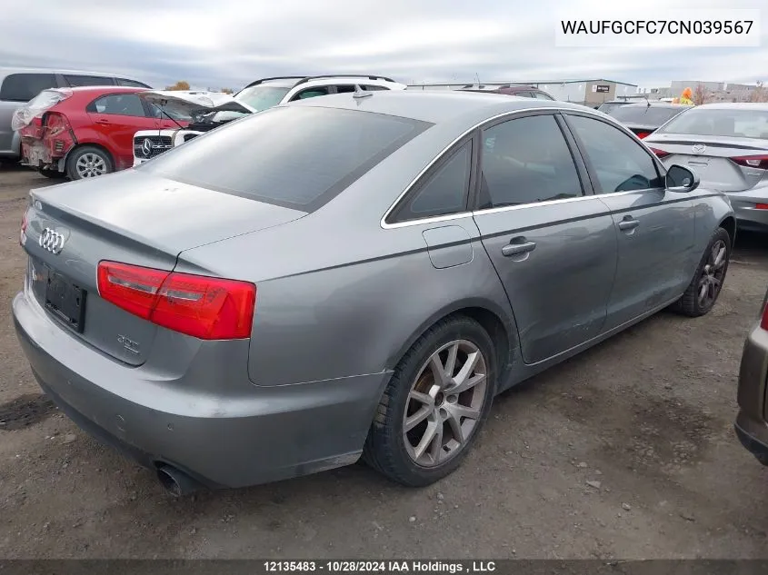 2012 Audi A6 VIN: WAUFGCFC7CN039567 Lot: 12135483