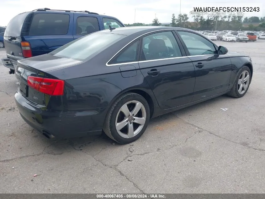 2012 Audi A6 2.0T Premium VIN: WAUDFAFC5CN153243 Lot: 40067405