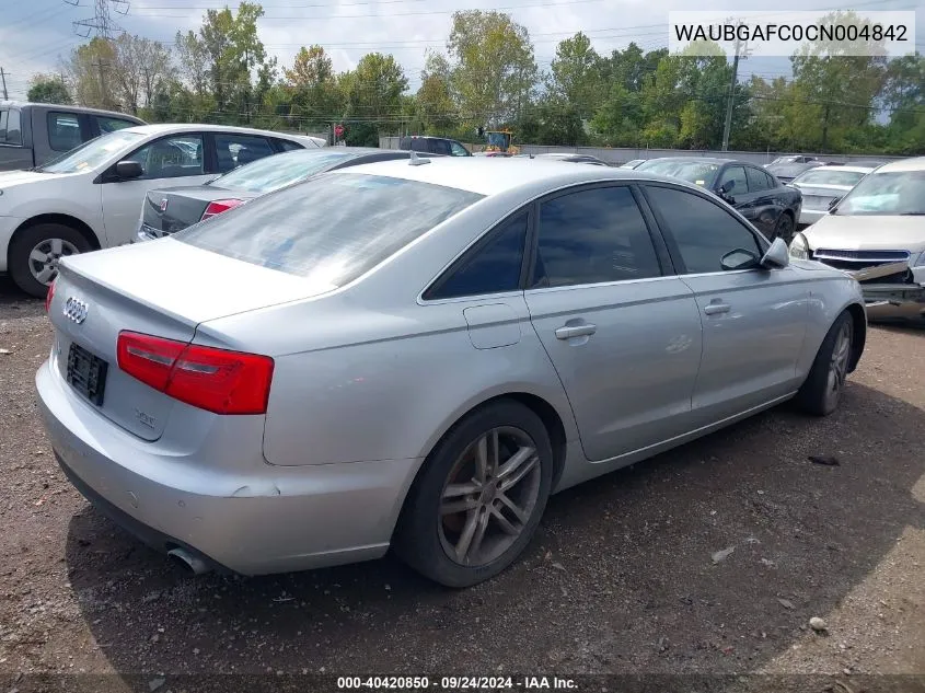 2012 Audi A6 VIN: WAUBGAFC0CN004842 Lot: 40420850