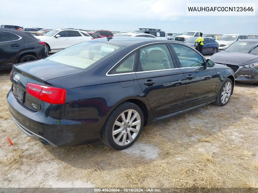 2012 Audi A6 3.0 Premium VIN: WAUHGAFC0CN123646 Lot: 40624604