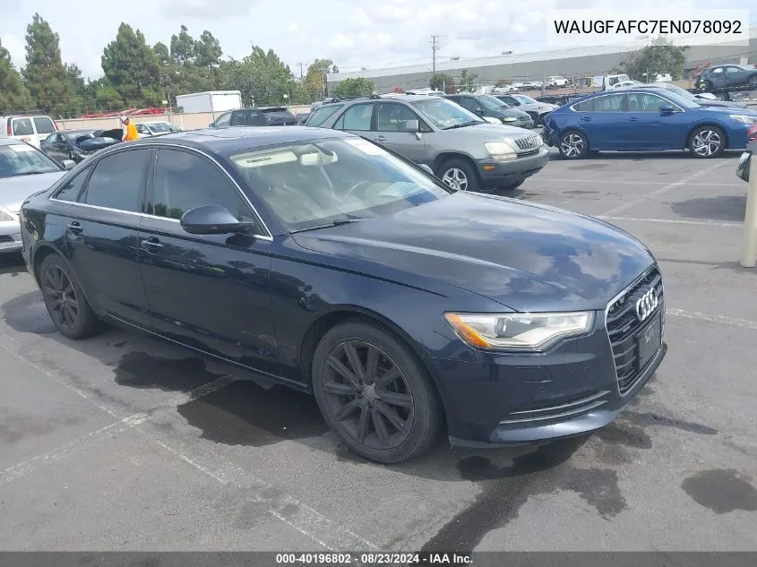 2014 Audi A6 2.0T Premium VIN: WAUGFAFC7EN078092 Lot: 40196802