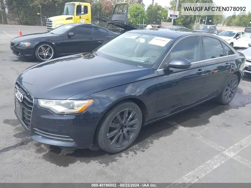 2014 Audi A6 2.0T Premium VIN: WAUGFAFC7EN078092 Lot: 40196802