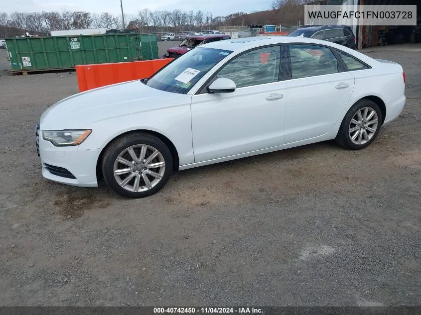 2015 Audi A6 2.0T Premium VIN: WAUGFAFC1FN003728 Lot: 40742450