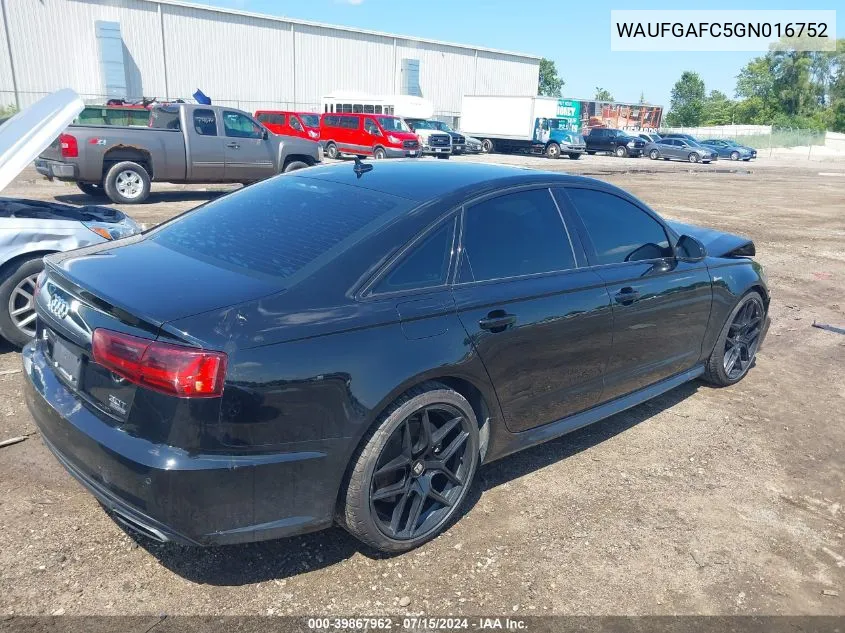 2016 Audi A6 3.0T Premium Plus VIN: WAUFGAFC5GN016752 Lot: 39867962