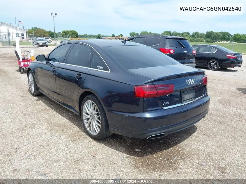 2016 Audi A6 2.0T Premium VIN: WAUCFAFC6GN042640 Lot: 40003805