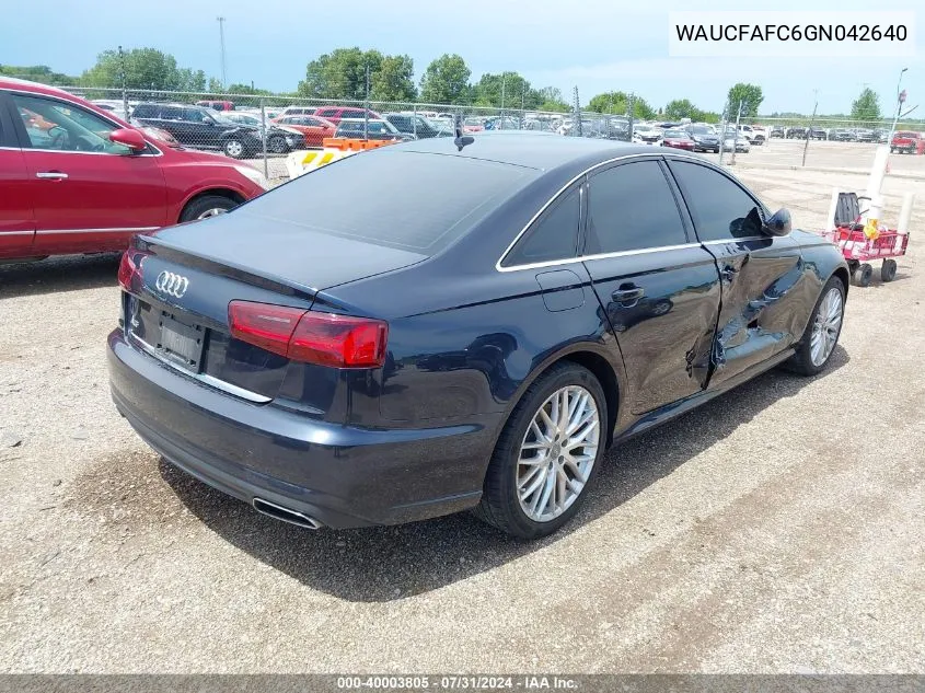 2016 Audi A6 2.0T Premium VIN: WAUCFAFC6GN042640 Lot: 40003805