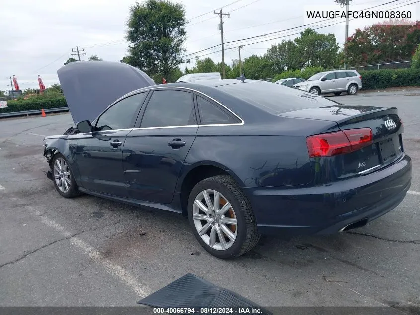 2016 Audi A6 2.0T Premium Plus VIN: WAUGFAFC4GN008360 Lot: 40066794