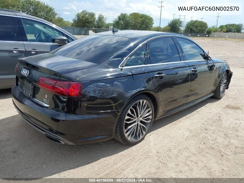 2016 Audi A6 3.0T Premium Plus VIN: WAUFGAFC6GN002570 Lot: 40196589