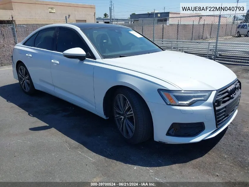 2021 Audi A6 Premium Plus 45 Tfsi Quattro S Tronic/Sport Premium Plus 45 Tfsi Quattro S Tronic VIN: WAUE8AF22MN040793 Lot: 39700524