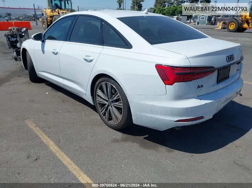 2021 Audi A6 Premium Plus 45 Tfsi Quattro S Tronic/Sport Premium Plus 45 Tfsi Quattro S Tronic VIN: WAUE8AF22MN040793 Lot: 39700524