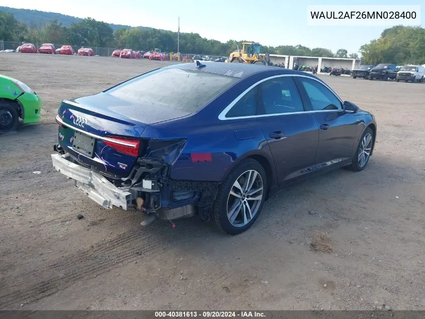 2021 Audi A6 Premium Plus 55 Tfsi Quattro S Tronic VIN: WAUL2AF26MN028400 Lot: 40381613