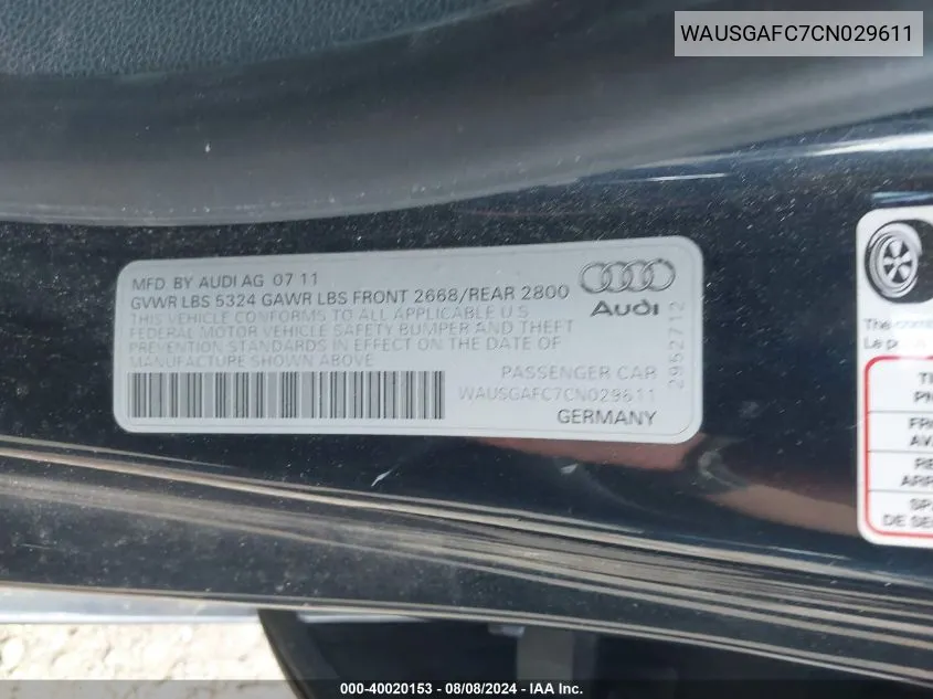 WAUSGAFC7CN029611 2012 Audi A7 Premium