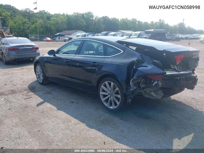 2012 Audi A7 Premium VIN: WAUYGAFC1CN058998 Lot: 40033890