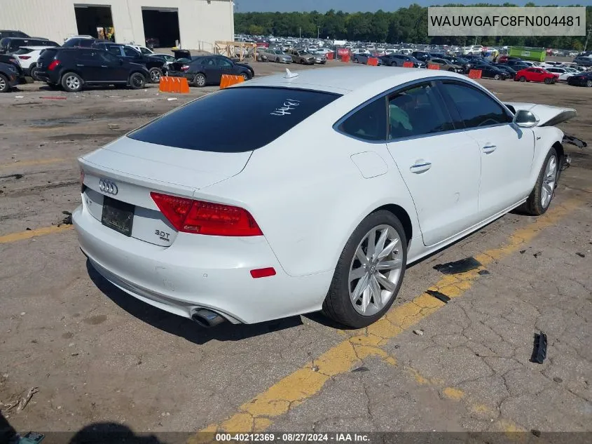 2015 Audi A7 3.0T Premium Plus VIN: WAUWGAFC8FN004481 Lot: 40212369