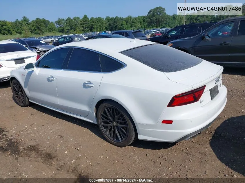 2016 Audi A7 3.0T Premium Plus VIN: WAUWGAFC4GN017486 Lot: 40057097