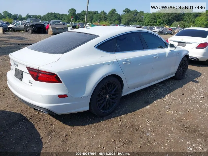 2016 Audi A7 3.0T Premium Plus VIN: WAUWGAFC4GN017486 Lot: 40057097