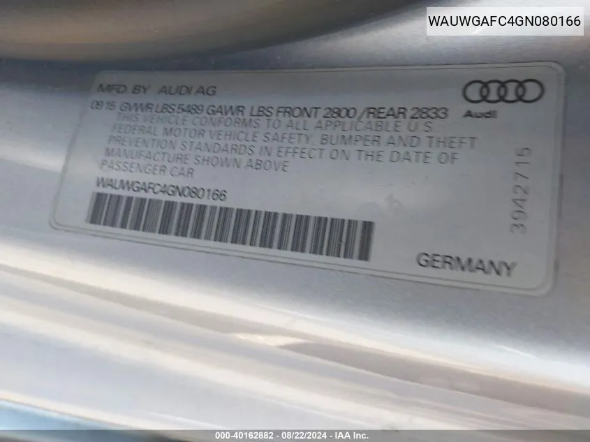 WAUWGAFC4GN080166 2016 Audi A7 3.0T Premium Plus