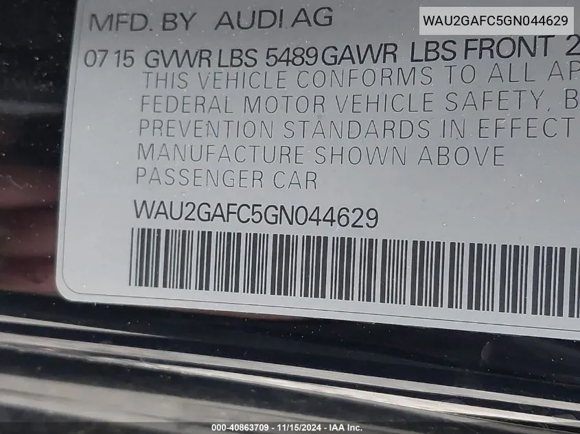 WAU2GAFC5GN044629 2016 Audi A7 3.0T Premium Plus