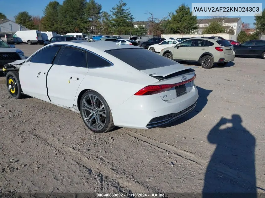 2019 Audi A7 Prestige S-Line VIN: WAUV2AF22KN024303 Lot: 40869892