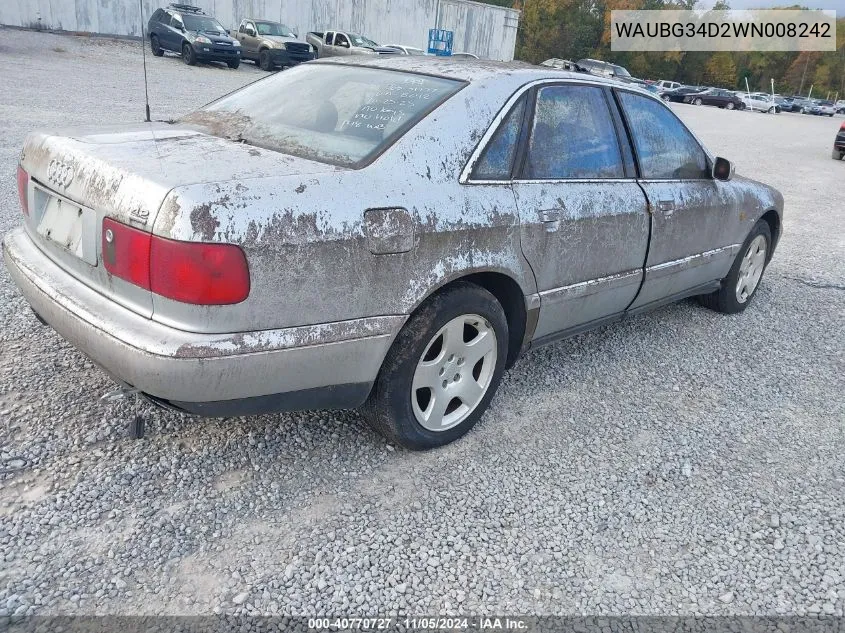 1998 Audi A8 4.2 VIN: WAUBG34D2WN008242 Lot: 40770727