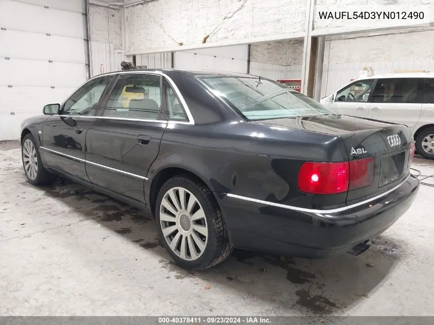 2000 Audi A8 4.2 VIN: WAUFL54D3YN012490 Lot: 40378411