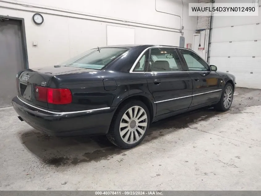 2000 Audi A8 4.2 VIN: WAUFL54D3YN012490 Lot: 40378411