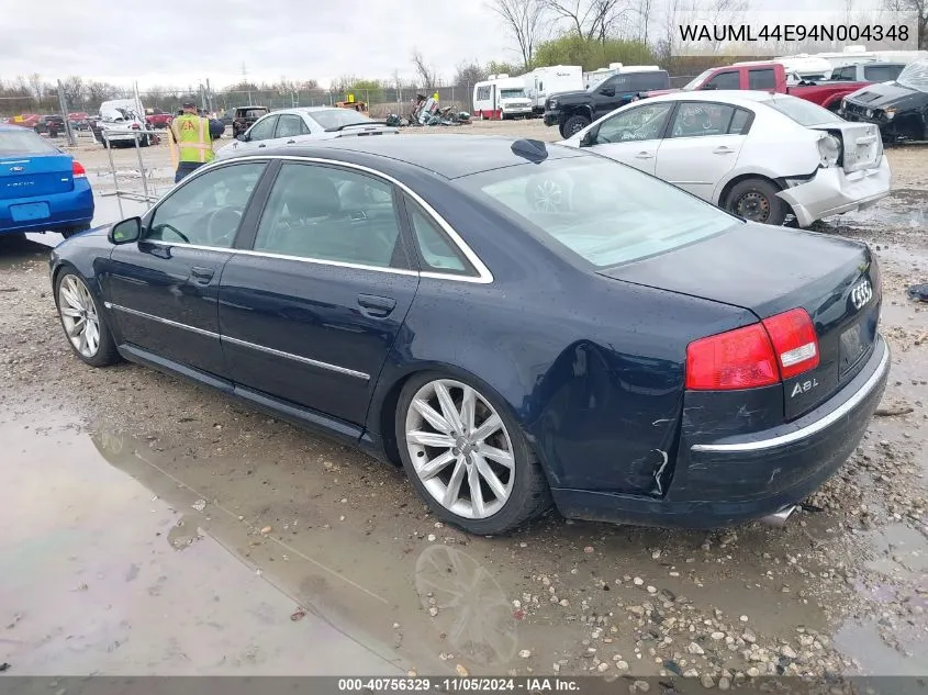 2004 Audi A8 L 4.2 VIN: WAUML44E94N004348 Lot: 40756329