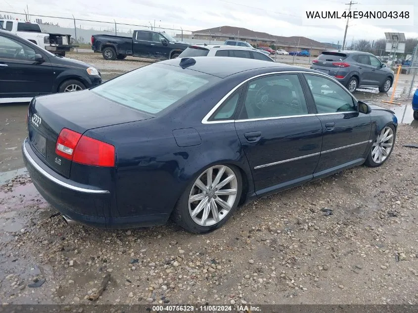 2004 Audi A8 L 4.2 VIN: WAUML44E94N004348 Lot: 40756329