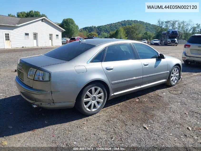 2005 Audi A8 L 4.2 VIN: WAUML44E05N002120 Lot: 40517471