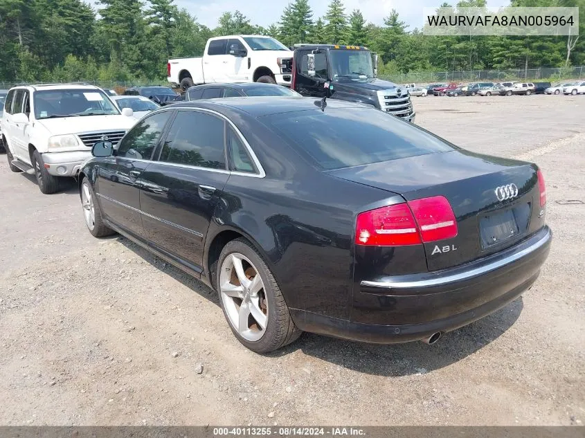 2010 Audi A8 L 4.2 VIN: WAURVAFA8AN005964 Lot: 40113255