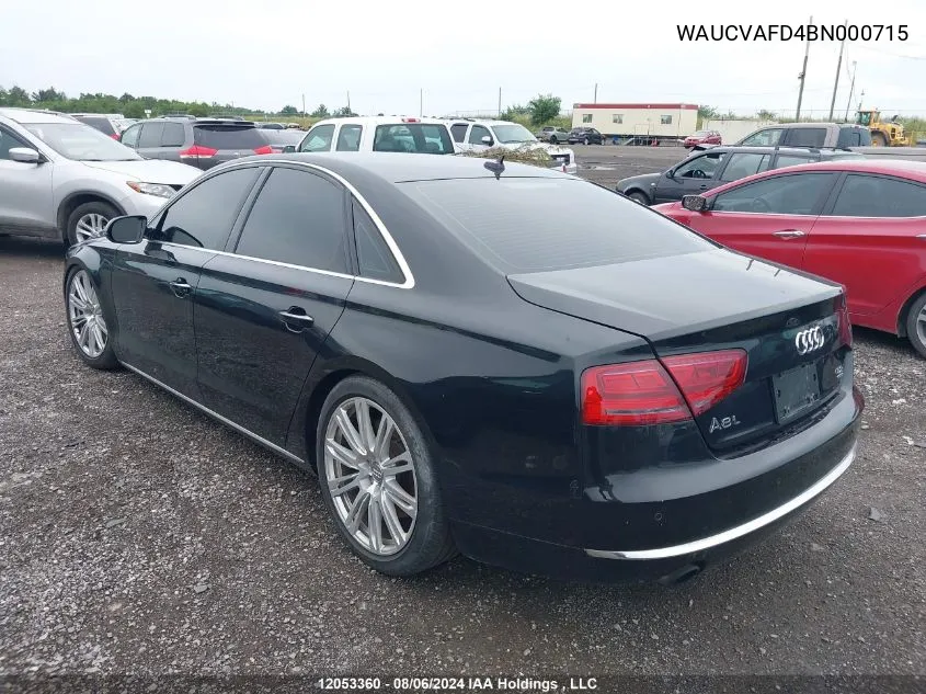 2011 Audi A8 VIN: WAUCVAFD4BN000715 Lot: 12053360