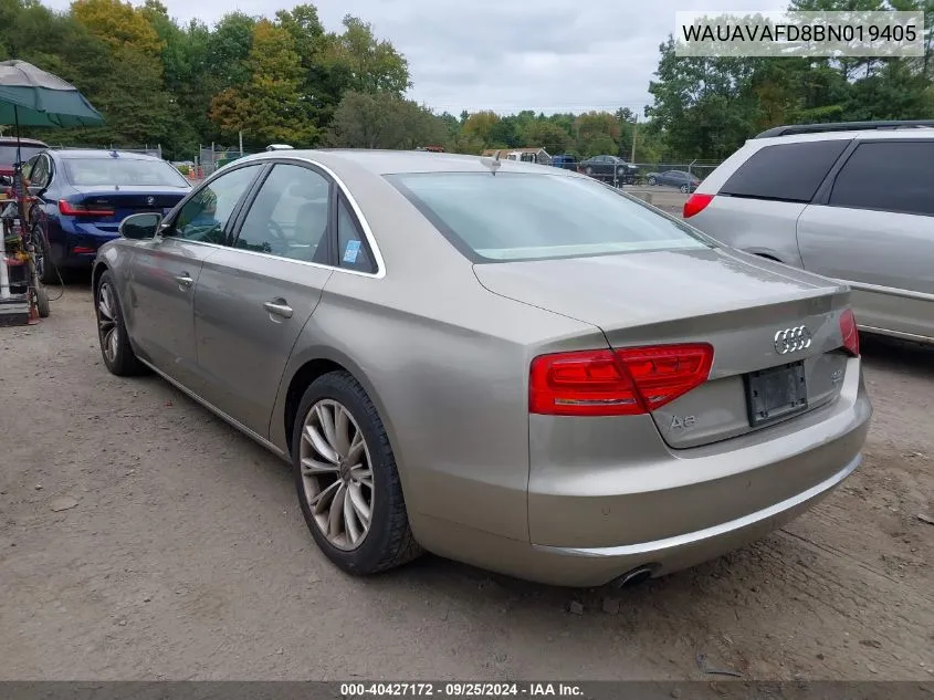 2011 Audi A8 4.2 VIN: WAUAVAFD8BN019405 Lot: 40427172