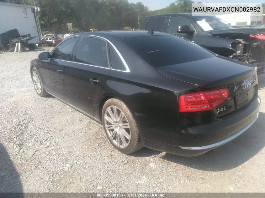 2012 Audi A8 L 4.2 VIN: WAURVAFDXCN002982 Lot: 39990183