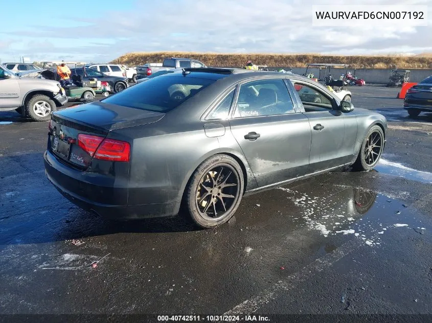 2012 Audi A8 L 4.2 VIN: WAURVAFD6CN007192 Lot: 40742511