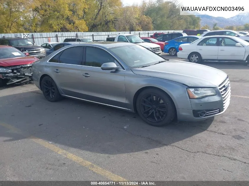 2012 Audi A8 4.2 VIN: WAUAVAFDXCN003496 Lot: 40854771