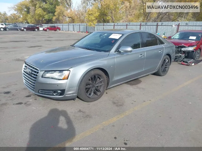 2012 Audi A8 4.2 VIN: WAUAVAFDXCN003496 Lot: 40854771