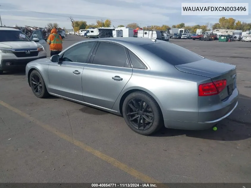 2012 Audi A8 4.2 VIN: WAUAVAFDXCN003496 Lot: 40854771