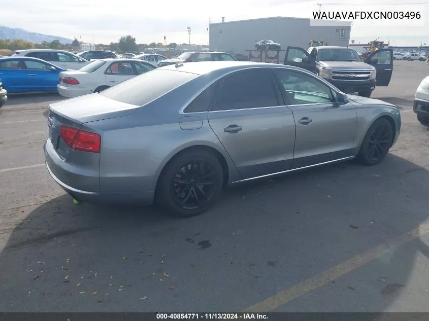 2012 Audi A8 4.2 VIN: WAUAVAFDXCN003496 Lot: 40854771