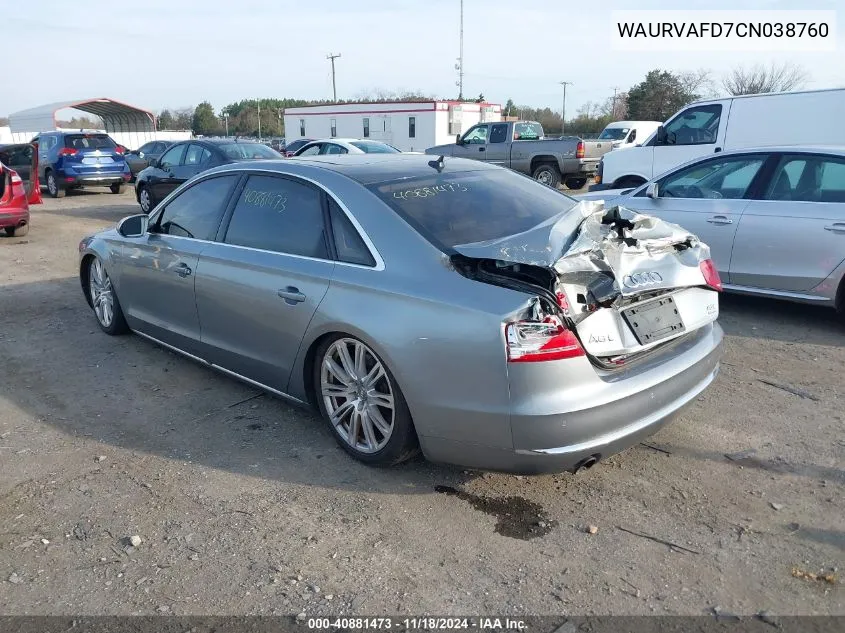 2012 Audi A8 L 4.2 VIN: WAURVAFD7CN038760 Lot: 40881473