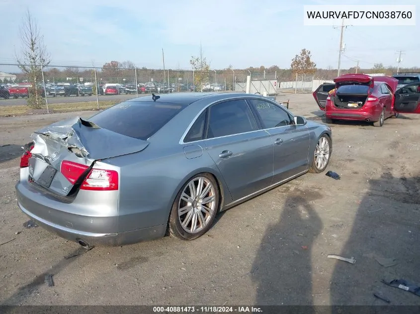 2012 Audi A8 L 4.2 VIN: WAURVAFD7CN038760 Lot: 40881473